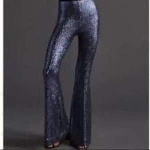 NWT Anthropologie The Joni Sequined Flare Pants Navy